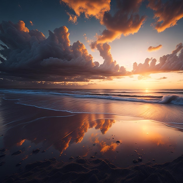 Le coucher de soleil sur la plage, l'horizon de la mer