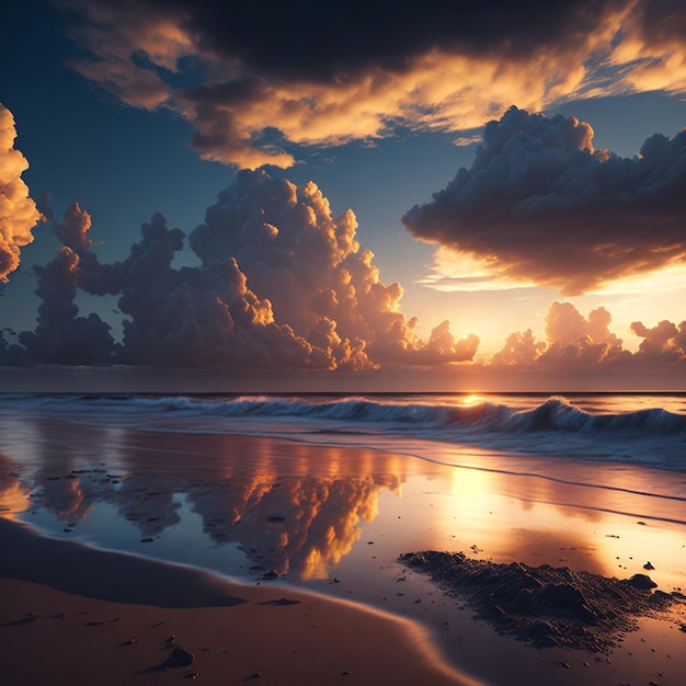 Le coucher de soleil sur la plage, l'horizon de la mer