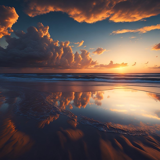 Photo le coucher de soleil sur la plage, l'horizon de la mer