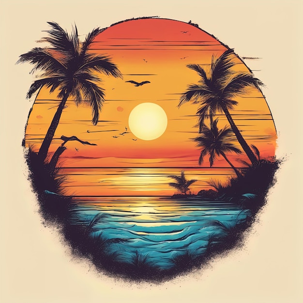 coucher de soleil sur la plage illustration vectoriellepalmiers au coucher du soleil