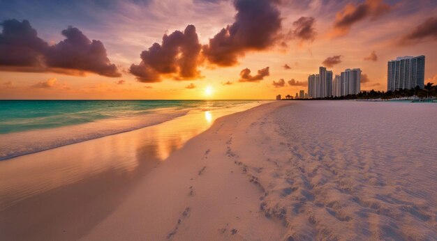 Photo coucher de soleil sur la plage de miami scène de plage de miami vue fantastique de la plage coucher de soleil sur la plague