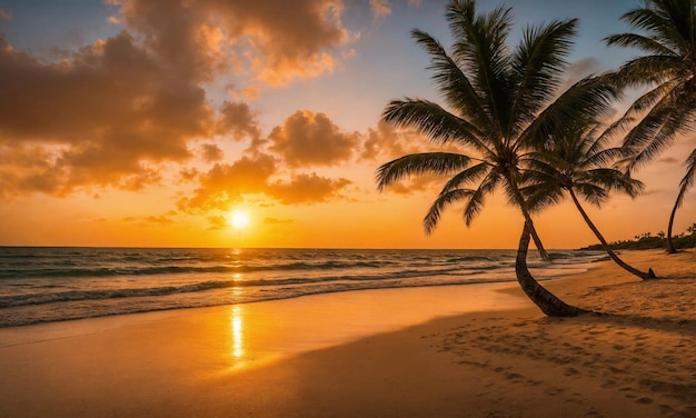Le coucher de soleil sur la plage La plage du paradis Le paradis tropical La plage de sable blanc
