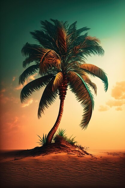 coucher de soleil sur la plage avec des silhouettes de palmiers, coucher de soleil ciel orange dramatique charmant romantique