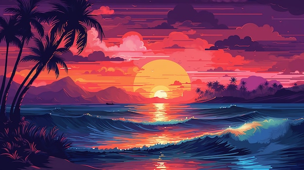 Coucher de soleil sur la plage tropicale graphique Generative AI