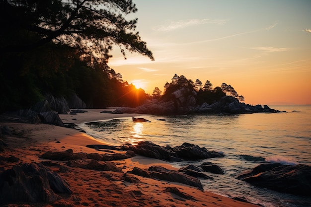 Le coucher de soleil sur la plage