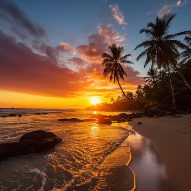 un coucher de soleil sur une plage