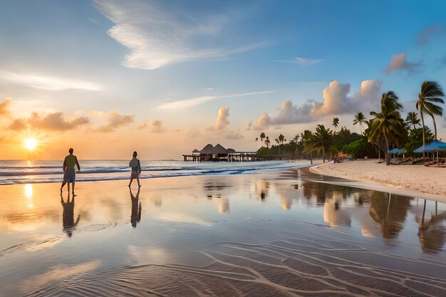 un coucher de soleil sur la plage