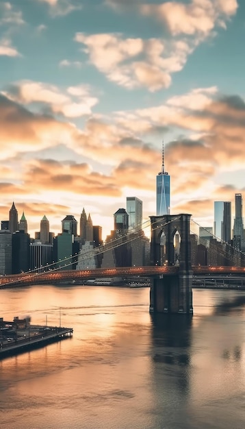 coucher de soleil sur le pont de brooklyn