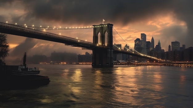 coucher de soleil sur le pont de brooklyn