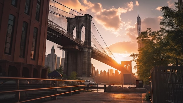 coucher de soleil sur le pont de brooklyn