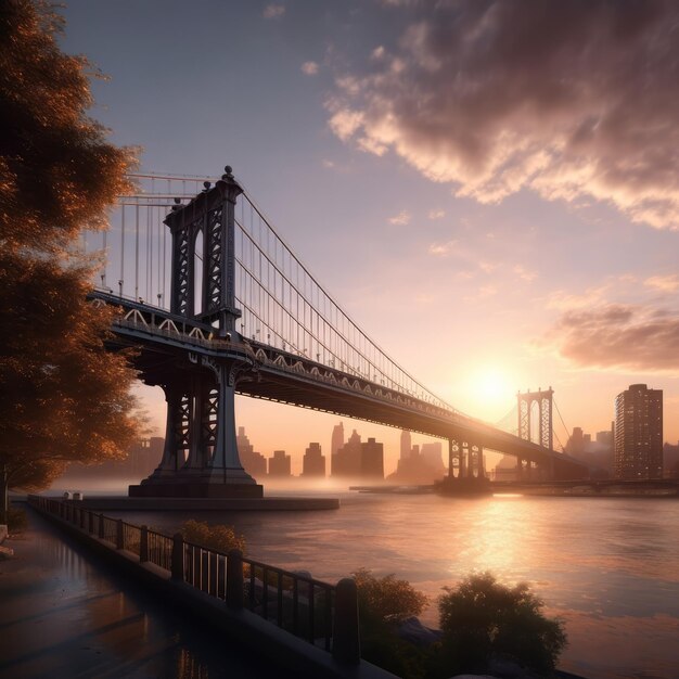 coucher de soleil sur le pont de brooklyn