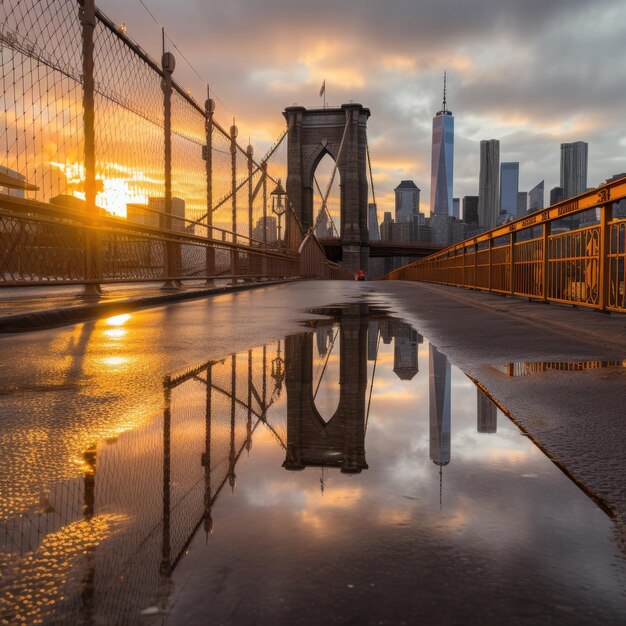 coucher de soleil sur le pont de brooklyn