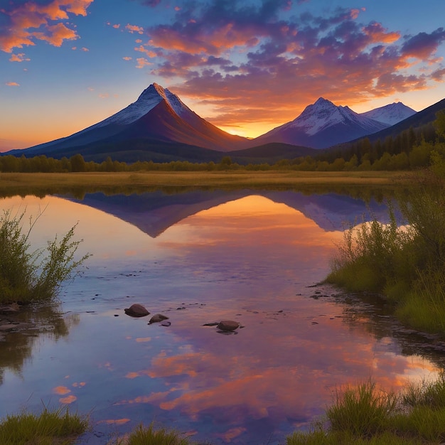 Le coucher de soleil reflète la spiritualité chrétienne de la montagne dans la beauté de la nature générée par l'IA