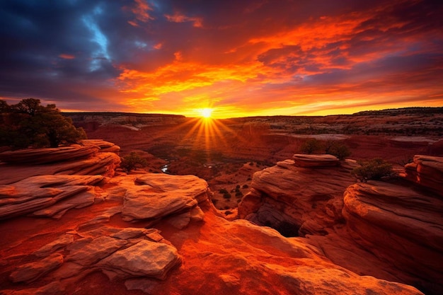 coucher de soleil sur les rochers rouges