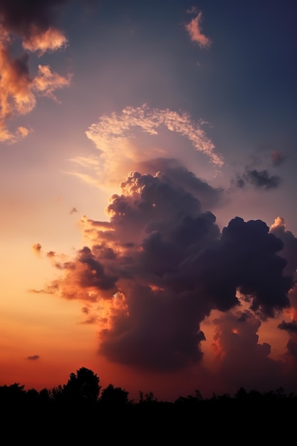 Un coucher de soleil rose avec un nuage coloré