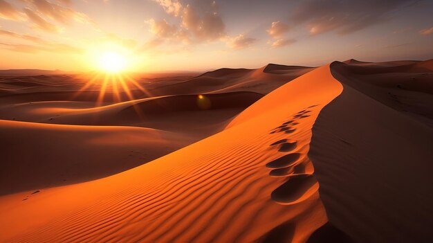 Coucher de soleil sur le sable monter pièces internes pièces pièces le sahara décoller Ressource créative générée par l'IA