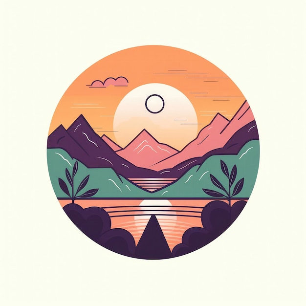 Coucher de soleil serein sur le paysage de montagne Spa Logo Generative AI