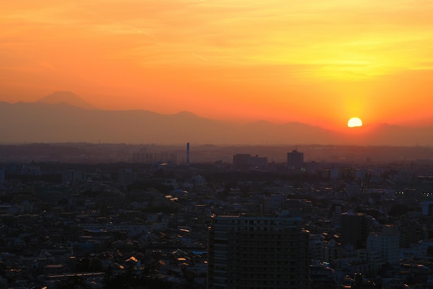 Coucher de soleil à Setagayaku Tokyo Japon avec MtFuji