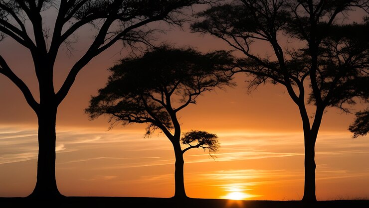 Photo le coucher de soleil avec une silhouette d'arbre contre un ciel rouge