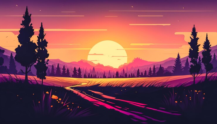 Photo le coucher de soleil et les silhouettes d'arbres dans les montagnes ia générative