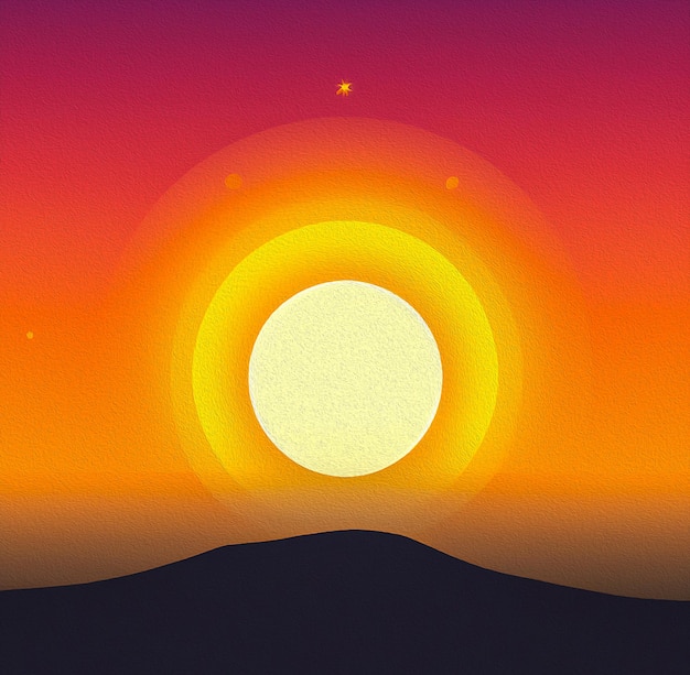 Un coucher de soleil avec un soleil au milieu