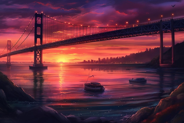 Coucher de soleil sous le Golden Gate Bridge