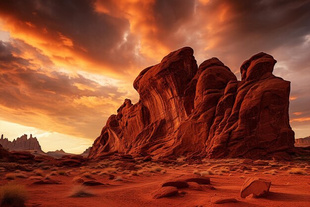 Un coucher de soleil spectaculaire sur une formation rocheuse spectaculaire ou un canyon