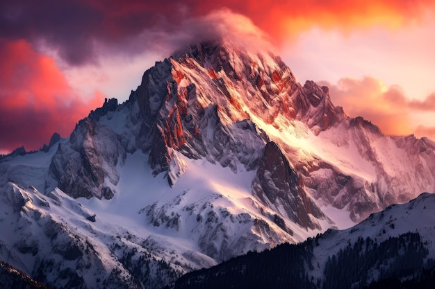 Coucher de soleil spectaculaire sur la montagne