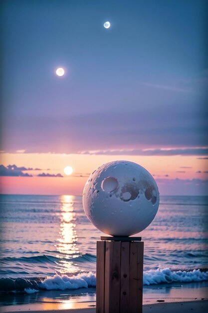 Un coucher de soleil avec une sphère sur la plage