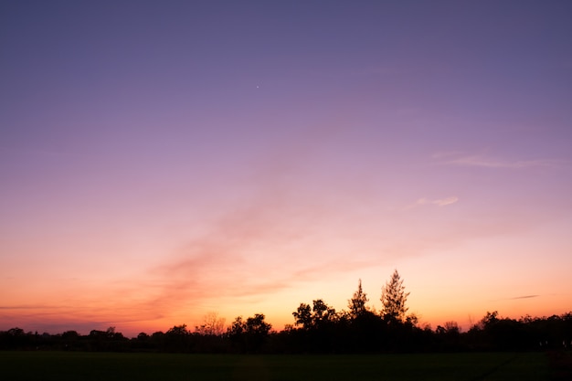 Coucher de soleil sur le terrain.