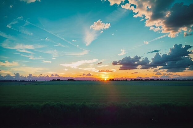 coucher de soleil sur le terrain