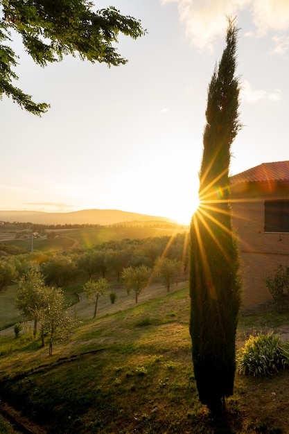 Photo le coucher de soleil en toscane