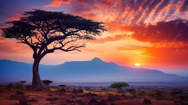 coucher de soleil tranquille sur la chaîne de montagnes africaines, une beauté
