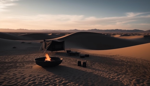 Coucher de soleil tranquille sur les dunes de sable arides en Afrique généré par l'IA