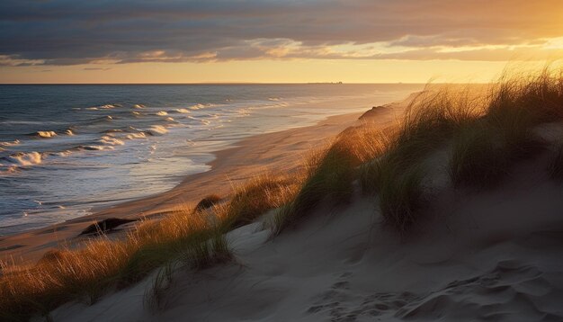 Photo le coucher de soleil tranquille sur les dunes de sable reflète la beauté naturelle générée par l'intelligence artificielle