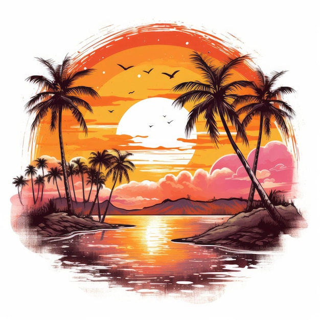 Coucher de soleil tropical pour la conception de t-shirts