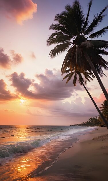 Un coucher de soleil tropical tranquille sur une plage de sable