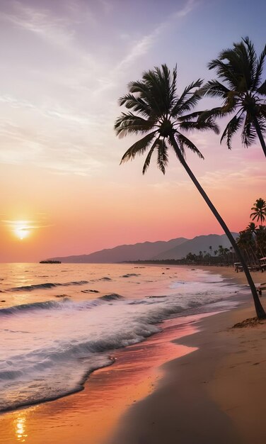 Un coucher de soleil tropical tranquille sur une plage de sable