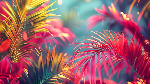 Photo le coucher de soleil vibrant dans les tropiques le ciel rose et bleu derrière les palmiers des vacances de rêve en arrière-plan