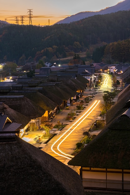 Coucher de soleil, village, Ouchujuku, Fukushima, Japon