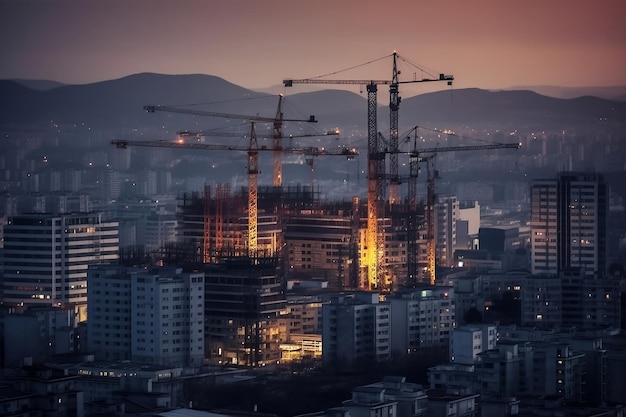 Coucher de soleil sur la ville AI générative