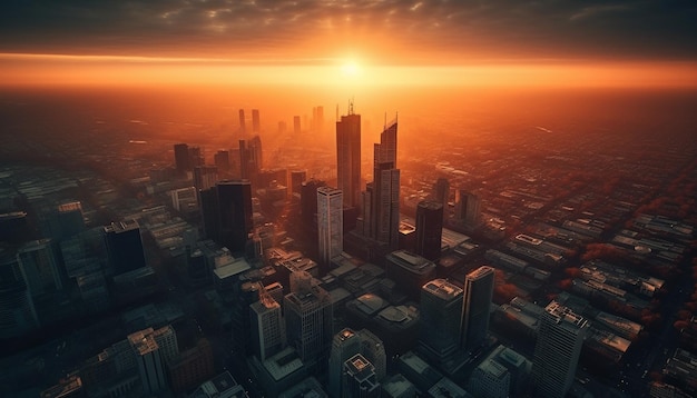 coucher de soleil sur la ville vue de la ville IA générative