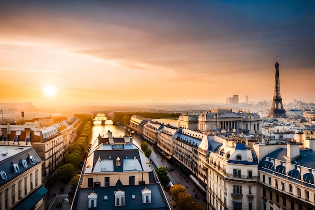 un coucher de soleil sur une ville