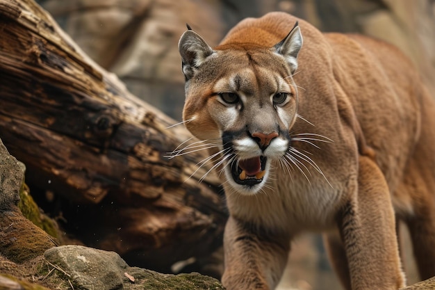 Le cougar rugissant ou le lion de montagne chasse sa proie.