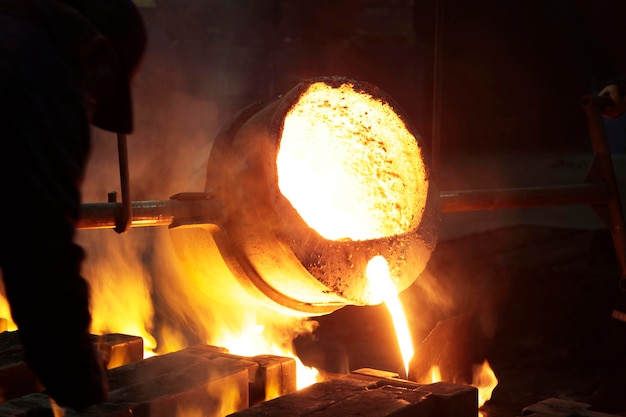 Coulée de métal à chaud en usine métallurgique