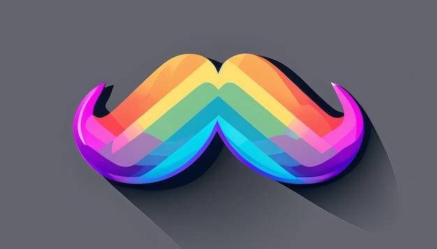 Couleur arc-en-ciel de moustache plate avec fond gris foncé emoji HD