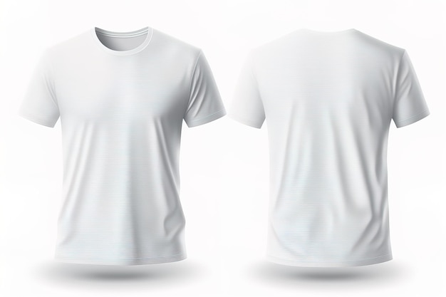 Couleur blanche hommes vierges modèle de t-shirt modèle invisible corps vide chemise à col rond vue avant et arrière
