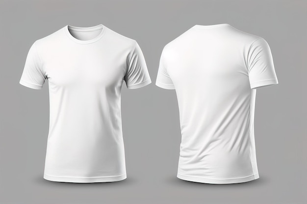 Couleur blanche hommes vierges modèle de t-shirt modèle invisible corps vide chemise à col rond vue avant et arrière