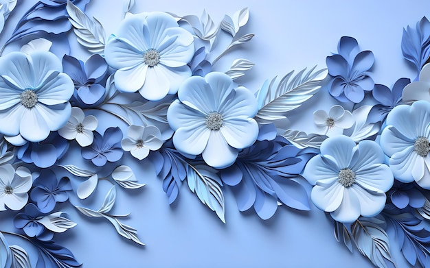 couleur bleue 3d feuille de mur feuille de fleur fond papier peint