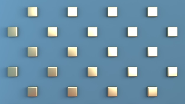 couleur bleue avec des cubes d'or disposés en damier sur le mur du fond